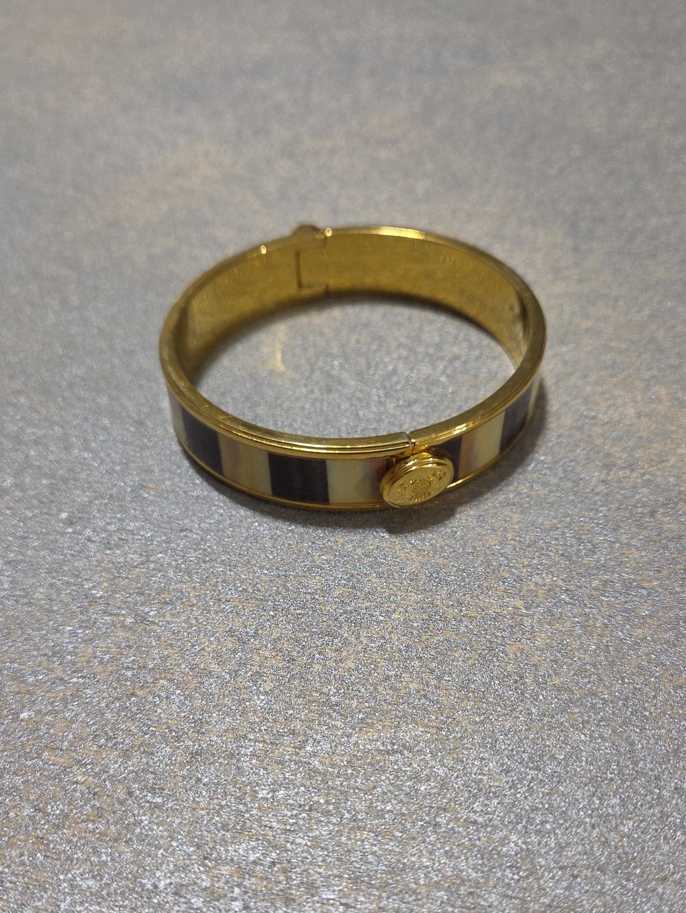MacKenzie-Childs Gold-Tone Bangle with Black and Cream Stripes